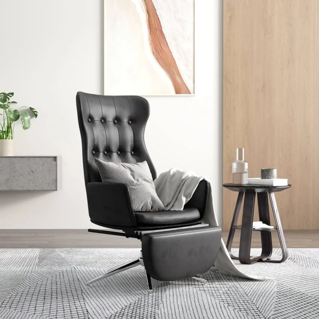 3097721 vidaXL Scaun de relaxare cu taburet, negru lucios, piele artificială
