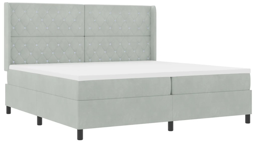 vidaXL Pat box spring cu saltea, gri deschis, 200x200 cm, catifea