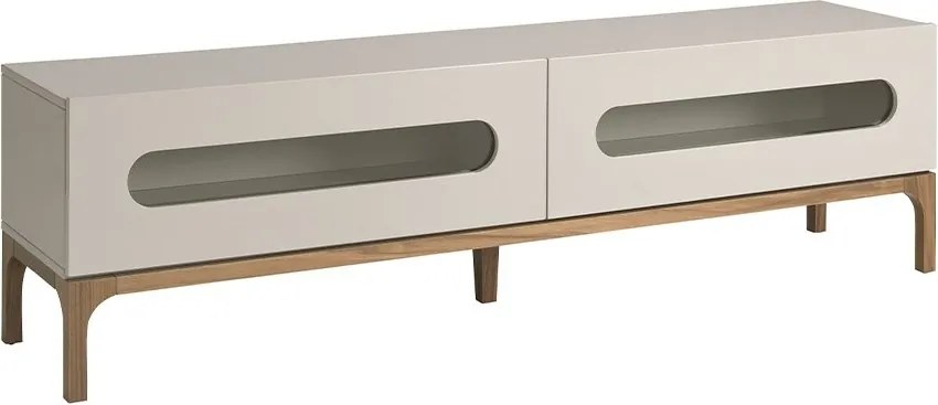 Comoda TV design modern cu iluminare interioara Gray and Walnut