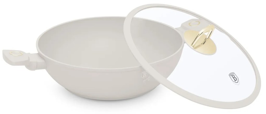 Wok cu capac 30 cm Sahara Berlinger Haus BH 8065, strat antiaderent, crem