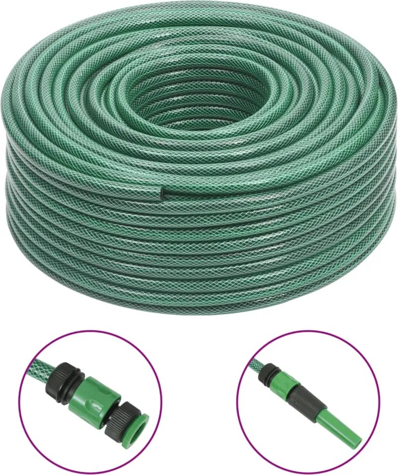 vidaXL Furtun de grădină cu set de racorduri, verde, 0,5", 100 m, PVC