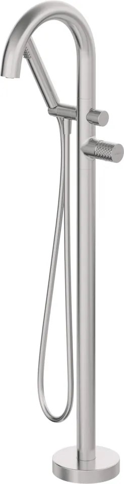 🛁 Baterie freestanding pentru cadă SILIA HEXA, cu set de duș – Finisaj oțel șlefuit – Cod BHS_F17N