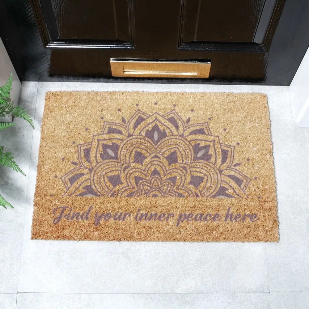 Covoraș de intrare din fibre de nucă de cocos 40x60 cm Find Your Inner Peace – Artsy Doormats