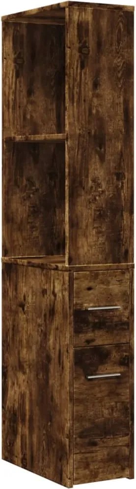 vidaXL Dulap de baie îngust cu roți, stejar fumuriu, lemn prelucrat