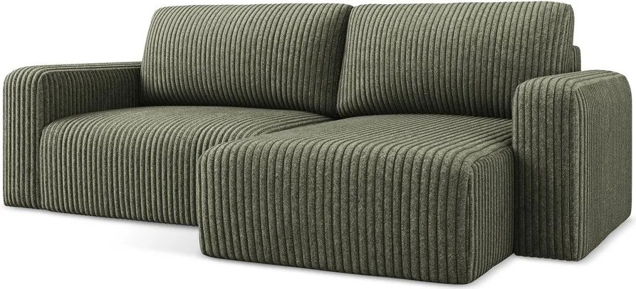 Colțar verde extensibil/cu spațiu de depozitare cu tapițerie din catifea reiată (cu colț pe partea dreaptă/cu șezlong) Kona – Makamii