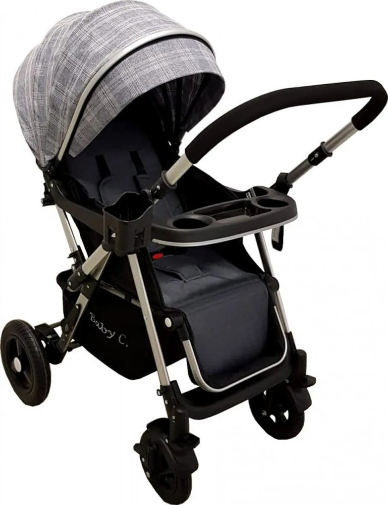 Carucior nou nascuti 2 in 1 BABY CARE™ PRO 511,Cadru aluminiu, Maner reversibil, Spatar reglabil in 5 trepte, Amortizoare, Frana picior,Pliabil , Gri