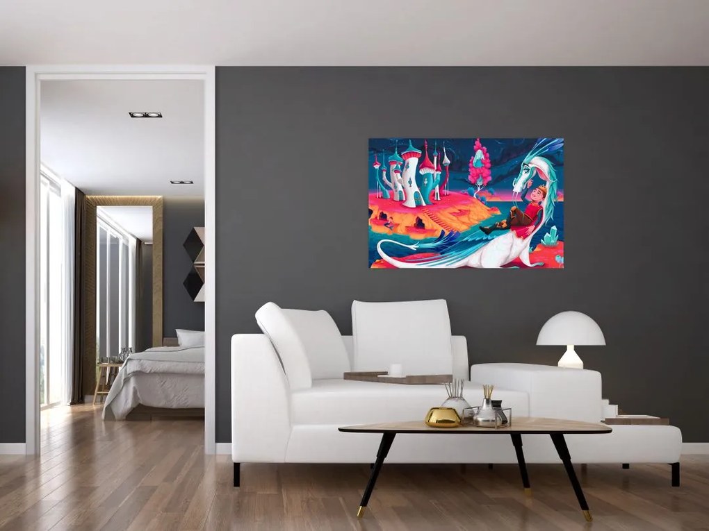 Tablou - Prinț și prințesa cu dragon (90x60 cm)