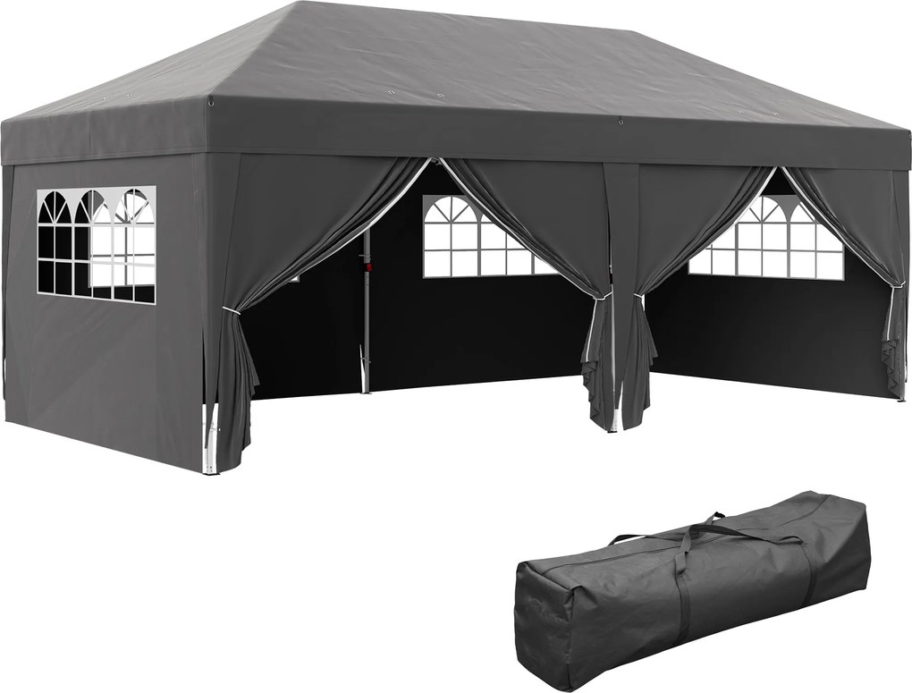 Outsunny Pavilion cca. 6x3 m Stabil Rezistent la iarnă Pop-up pavillon pliabil cu ferestre, ușă cu fermoar, pereți laterali, protecție UV | Aosom Romania