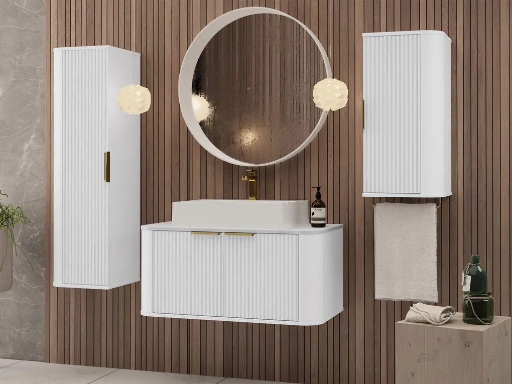 Set mobilier baie Mekona I (Alb mat + Marmură Alb + auriu) (cu sifon). 1103869