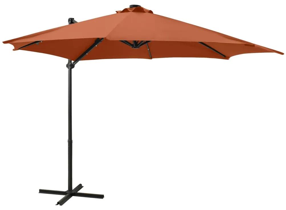 Umbrela suspendata cu stalp si LED-uri, caramiziu, 300 cm Terracota, 300 cm