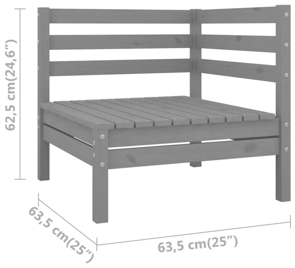 Canapele de colt pentru gradina, 2 buc., gri, lemn masiv de pin Gri, Canapea de colt (2 buc.), 1