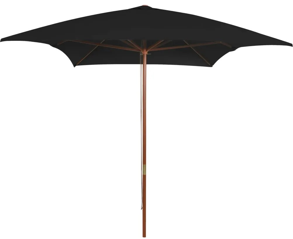 vidaXL Umbrelă de soare cu stâlp din lemn, negru, 200x300 cm