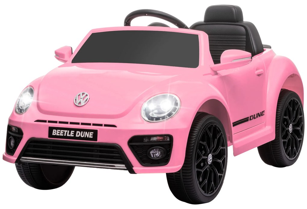 AIYAPLAY Mașină electrică pentru copii, VW Beetle, 3-5 km/h, cu telecomandă & muzică, roz | Aosom Romania