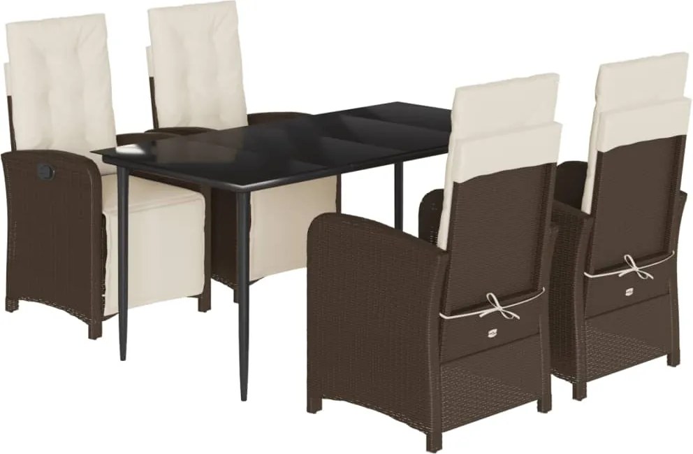 vidaXL Set mobilier de grădină, 5 piese, cu perne, maro, poliratan