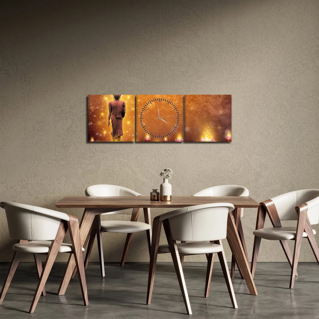 Tablou - Buddha în sclipici auriu (cu ceas) (90x30 cm)