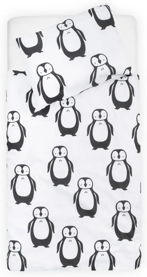 Lenjerie pat copii 140 x 200 cm Jollein Pinguini