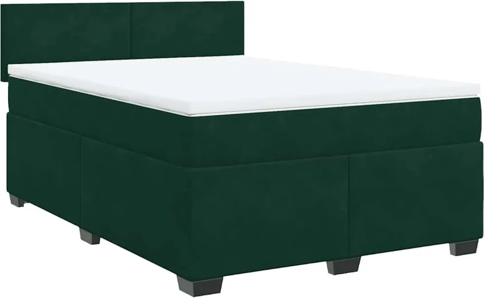 vidaXL Pat box spring cu saltea, verde închis, 160x200 cm, catifea