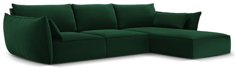 Colțar verde închis cu tapițerie din catifea (cu colț pe partea dreaptă, cu șezlong) Vanda – Mazzini Sofas