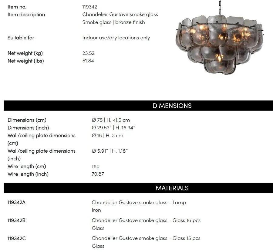 Candelabru design LUX, Sticla, Fumuriu, Gustave
