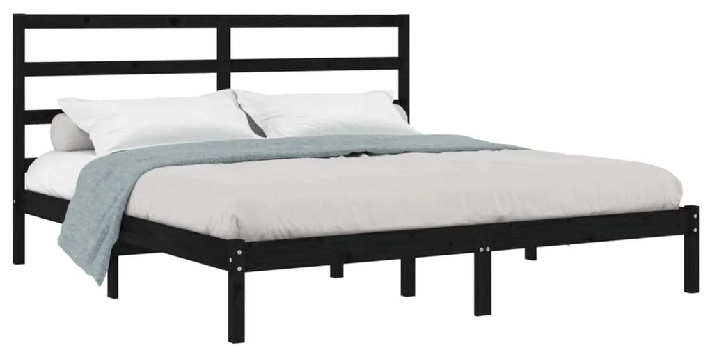 Cadru de pat Super King 6FT, negru, 180x200 cm, lemn masiv Negru, 180 x 200 cm