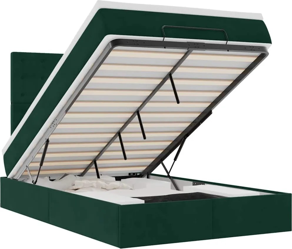 vidaXL Cadru de pat otoman cu saltele, catifea verde închis 120x190cm