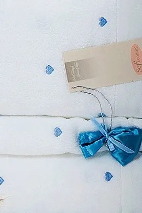Set cadou de prosoape mici MICRO LOVE, 3 buc Alb - inimioare albastru / Blue hearts
