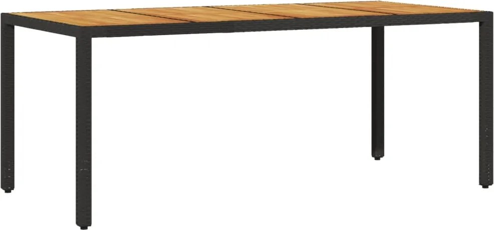 vidaXL Masă grădină, blat din lemn acacia negru 190x90x75 cm poliratan