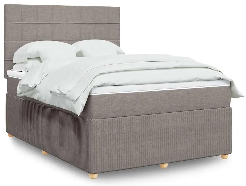 vidaXL Pat box spring cu saltea, gri taupe, 140x200 cm, textil