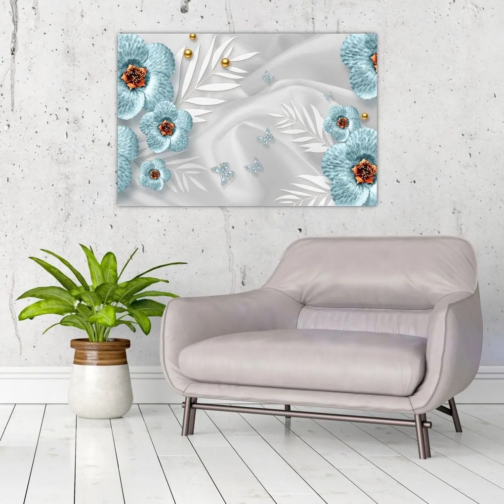 Tablou - 3D Flori albastre (90x60 cm)