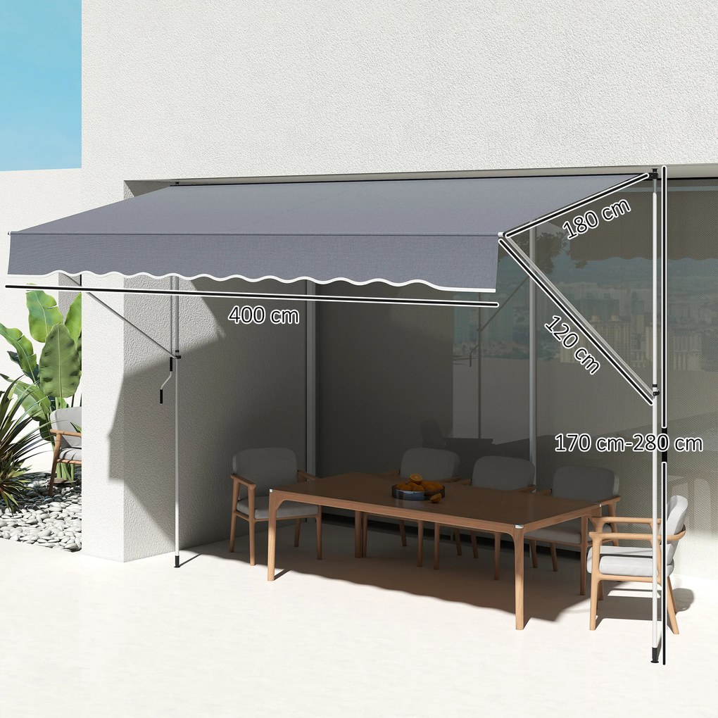 Outsunny Copertină Retractabilă cu Braț Pliabil, 400x120 cm, Gri Închis | Aosom Romania