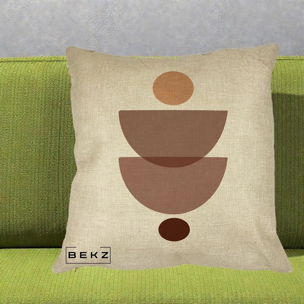 Perna Decorativa Geometric Boho Semicercuri Brun, 40x40 cm, Crem, Husa Detasabila, Perna Inclusa, BEKZ®