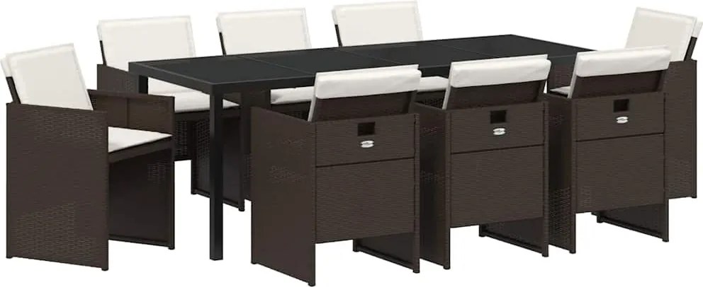 vidaXL Set de masă pentru grădină cu pernă 9 pcs Maro poliratan