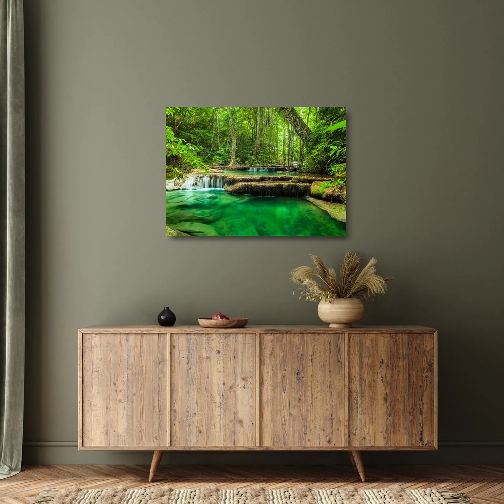 Tablou pe sticlă - Cascada Erawan din Kanchanaburi, Thailanda (70x50 cm)
