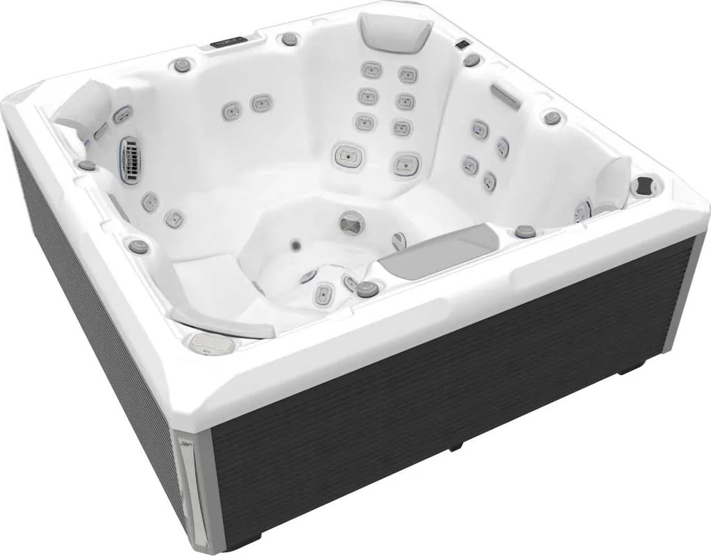 Minipiscina jacuzzi 7 persoane, alb-lucios, 46 jeturi hidromasaj, 215 215 cm, WiFi, sistem audio, Wellis Mandala Deluxe