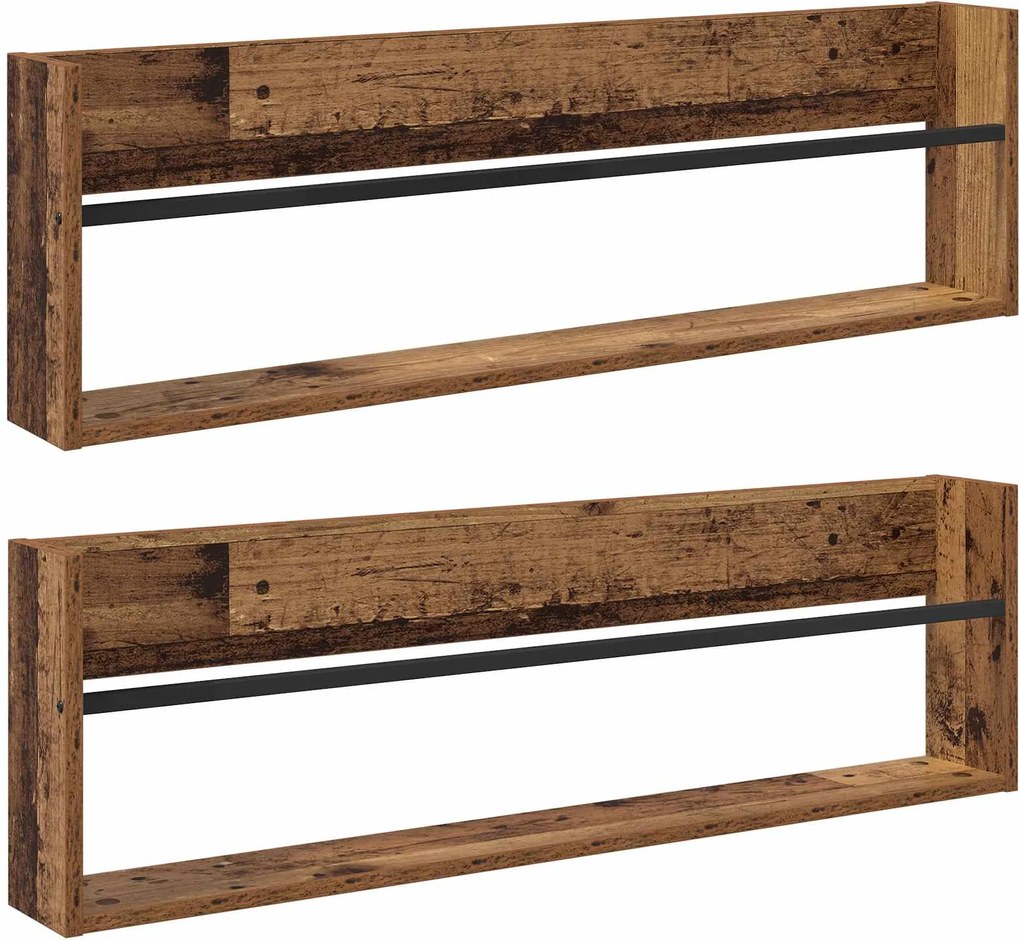 vidaXL Raft pentru reviste cu raft 2 pcs Lemn vechi 100 x 12 x 30 cm