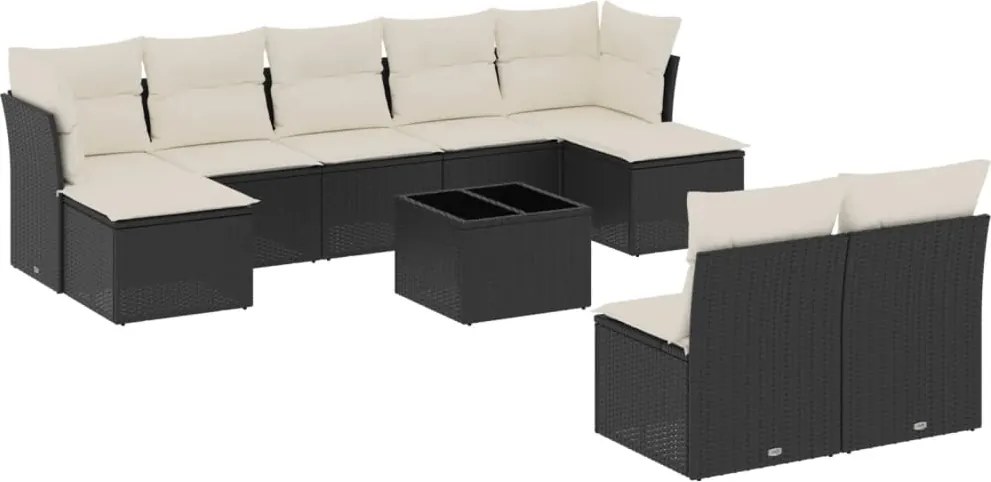 vidaXL Set canapele de grădină cu perne, 10 piese, negru, poliratan