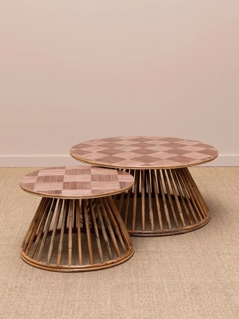 Masuta de cafea din rattan si blat ceramic roz, "Chandra"