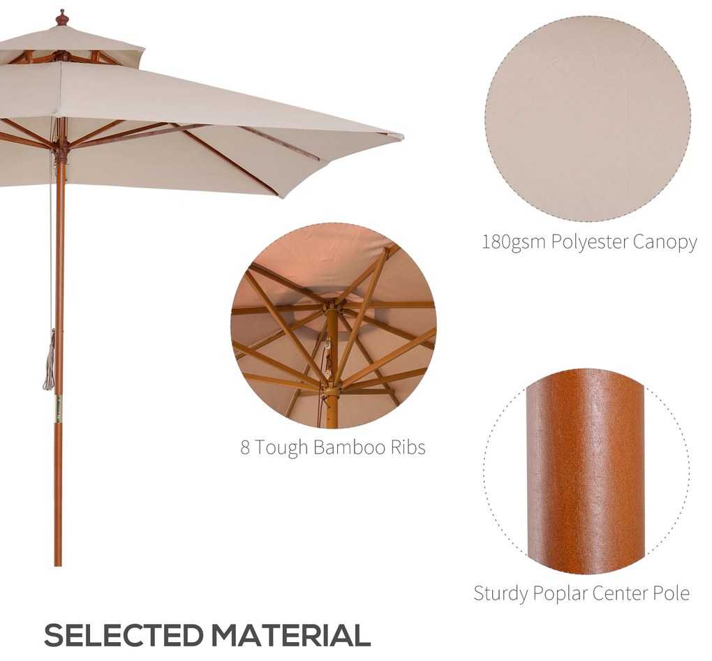 Outsunnt Umbrela de Soare de Gradina Acoperis Dublu , Bambu si Poliester,Crema, 3x3m | Aosom Ro
