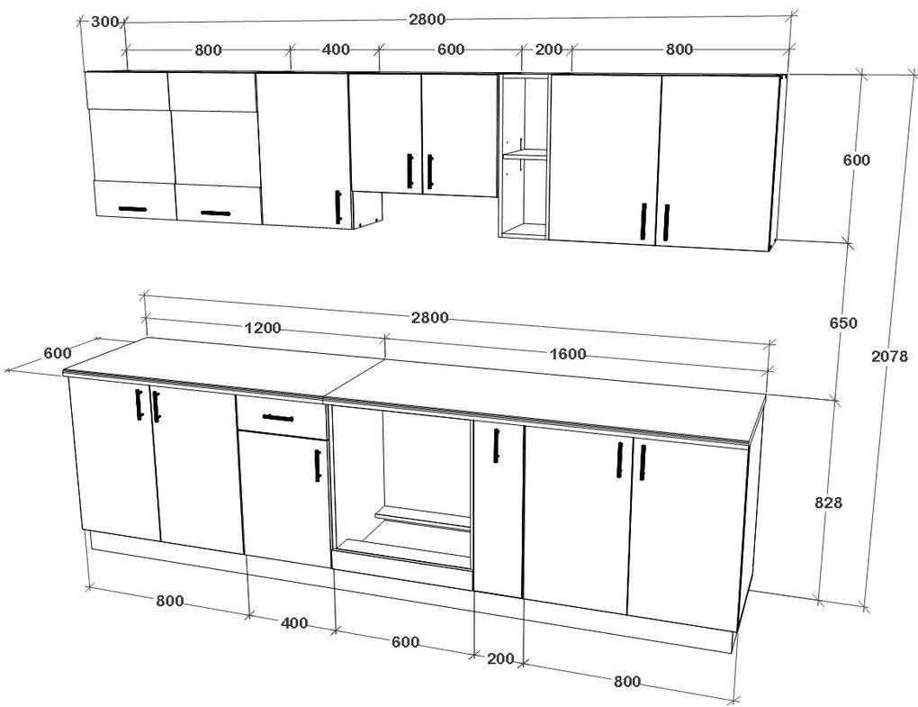 Set Bucatarie Karo V21, Antracit/Alb, Blat Thermo 28 mm, L 280 cm