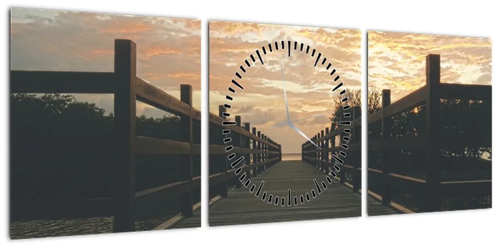 Tablou - Ponton de lemn, lac (cu ceas) (90x30 cm)