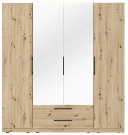Dulap de haine MARO cu oglindă, 200x213 cm, finisaj stejar artisan