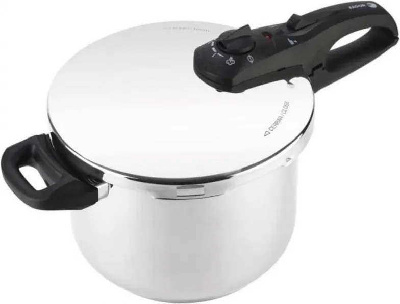 Oală sub presiune Fagor Duo 6L, 22 cm, 60/100 kPa, marcaj interior, fund IMPAKSTEEL, 5 sisteme de protecție, compatibilă cu plitele cu inducție, argintie