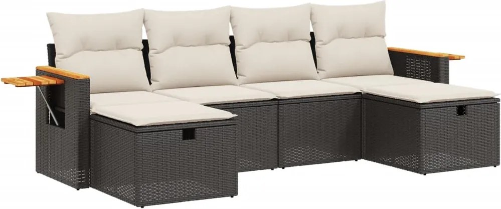 vidaXL Set mobilier de grădină cu perne, 6 piese, negru, poliratan