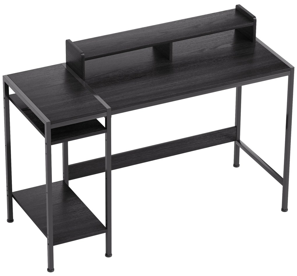 HOMCOM Birou PC cu Rafturi Reversibile, Suport pentru Monitor și 2 Rafturi Reglabile, 120x48x85,5 cm, Negru | Aosom Romania