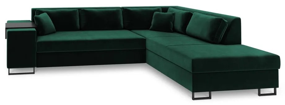 Colțar extensibil din catifea cu extensie pe partea dreaptă Cosmopolitan Design York, verde
