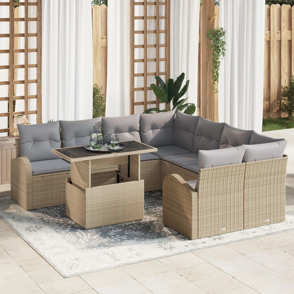 vidaXL Set de canapele pentru grădină 9 pcs Bej 100 x 55 x 73 cm