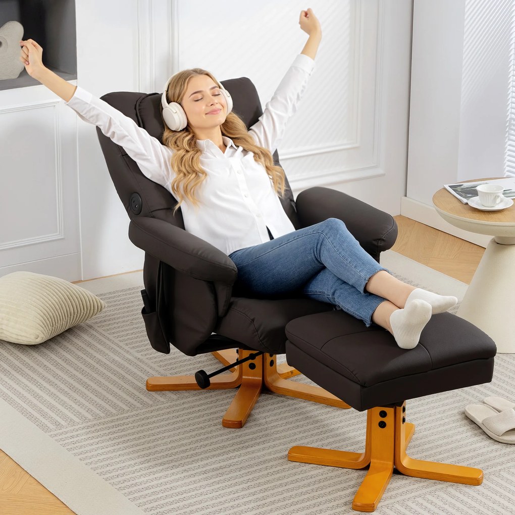HOMCOM Fotoliu de masaj cu suport pentru picioare, spătar reclinabil până la 135°, compartiment de depozitare, telecomandă | Aosom Romania