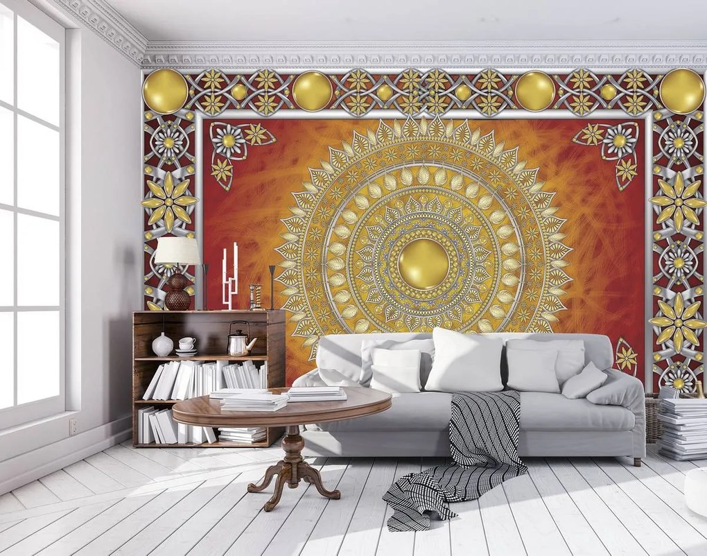 Fototapet - Mandala aurie și roșie (254x184 cm)