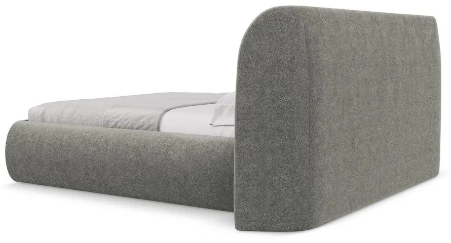 Pat matrimonial gri tapițat cu spațiu de depozitare cu somieră 140x200 cm Hauke – Makamii