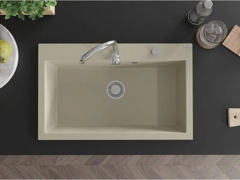 Mexen Elix chiuvetă de bucătărie din granit cu 1 compartiment 800 x 500 mm, bej, sifon cromat - 6527801005-69